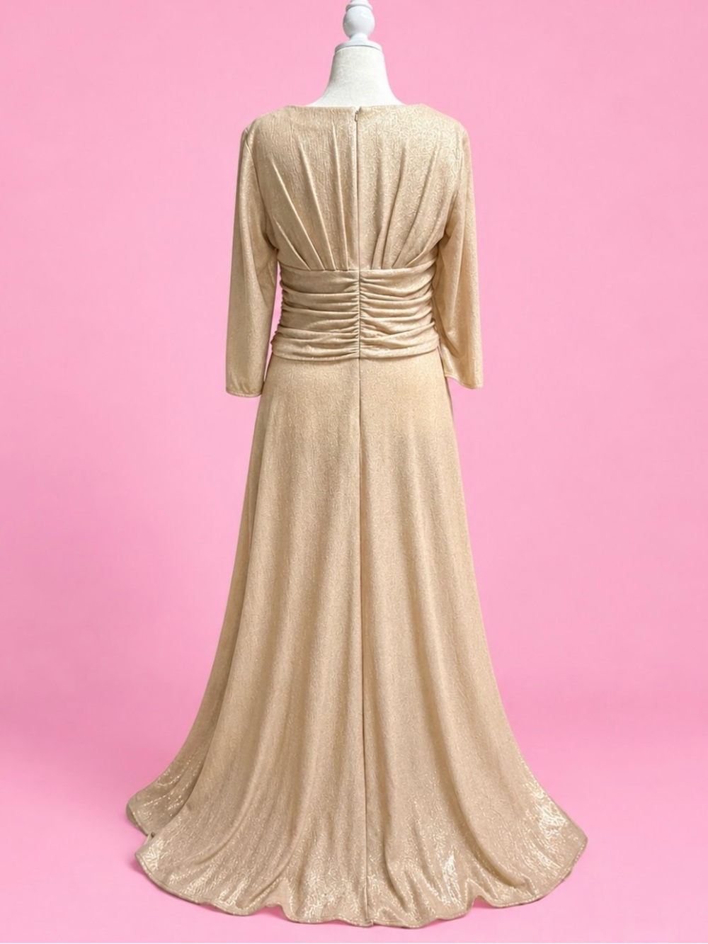 ✨ Oleg Cassini Champagne Metallic Shimmer Formal Dress – Size 14 ✨ - Picture 5 of 6